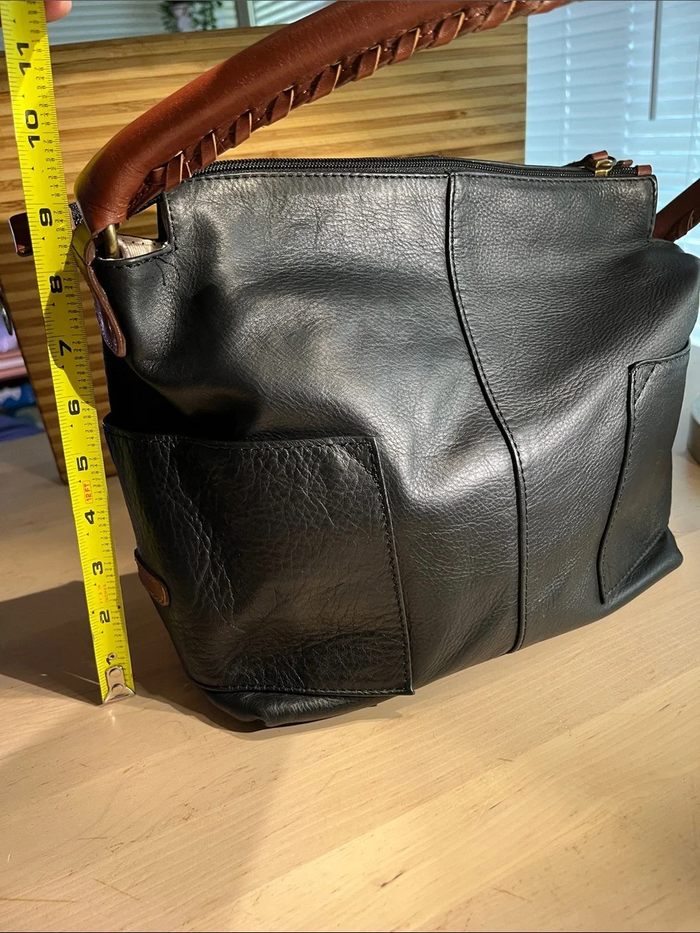 Sundance Black/Chestnut Brown Leather Accent with Cream Interior hobo bag